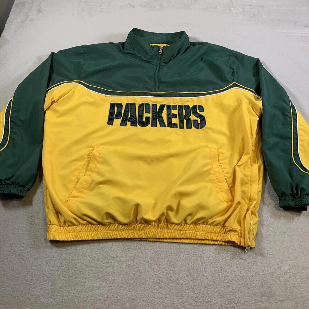 Vintage Green Bay Packers Jacket Mens 2XL Green Yellow 1/4 Zip Windbreaker 2000s
